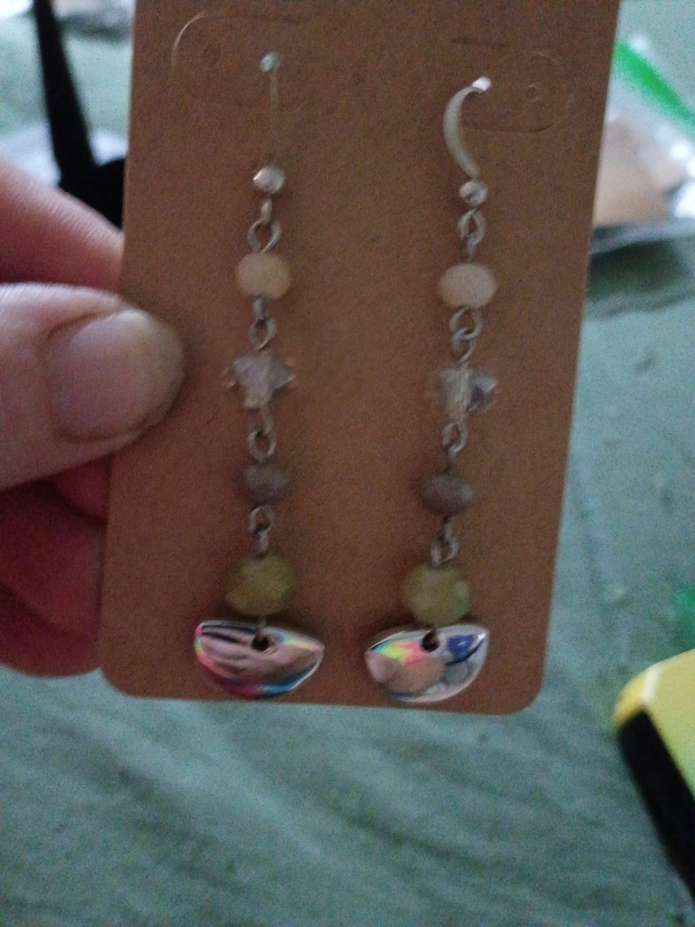 Beaded Dangle Earrings with Iridescent Shell Accent - Multicolor